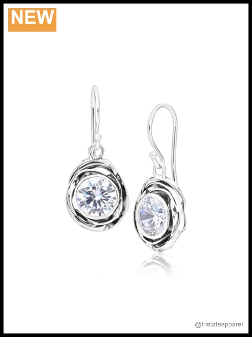 925 Sterling Silver Dangle Earrings Cubic Zirconia Drop French Wire